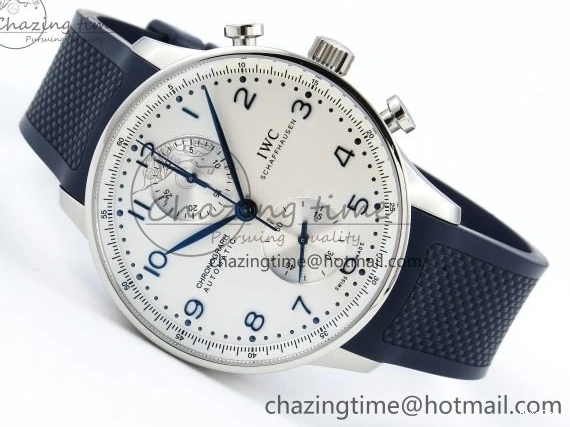 MIROTIME 0412 Casual Portuguese Chrono IW3716 Z+F 1:1 Best Edition White Dial on Blue Rubber Strap A 7016